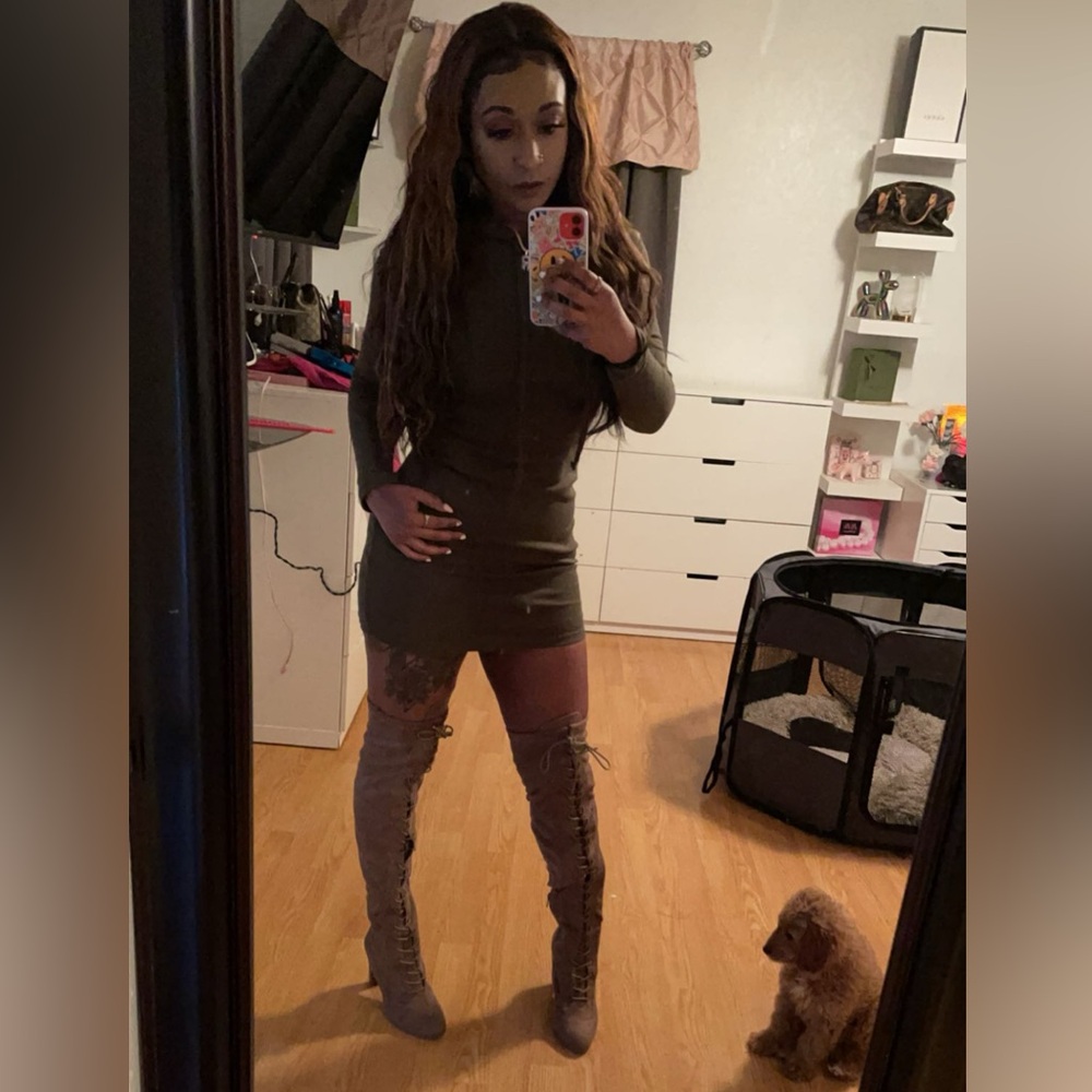 SHEIN Dark Green Long Sleeve Hoodie Dress (S)